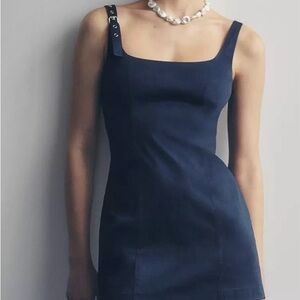 Maeve Belted Shoulder Strap Mini Dress  Navy Blue sz L